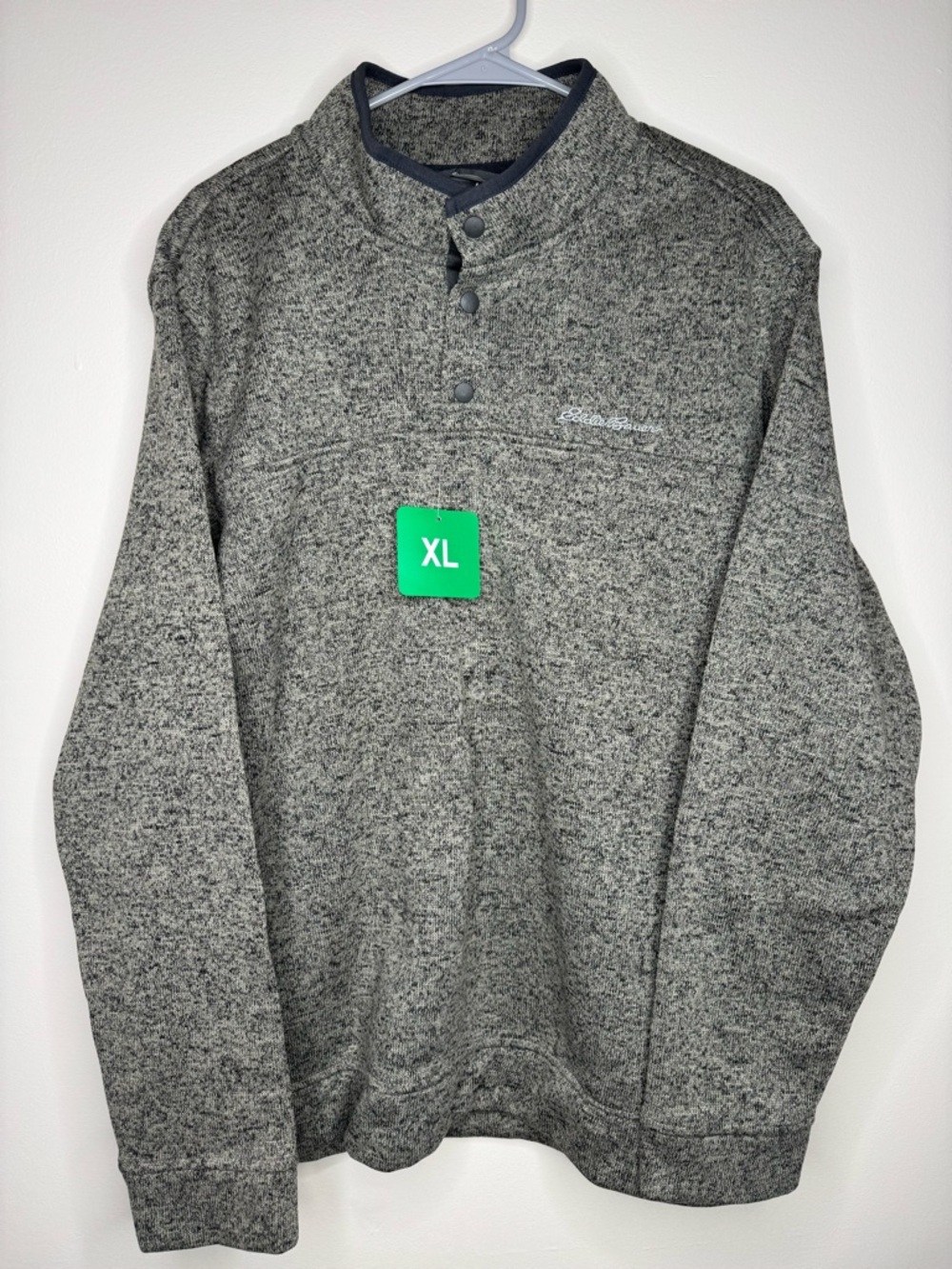 Eddie Bauer Heather Gray Snap-Quarter Fleece Pullover Men’s XL NWT